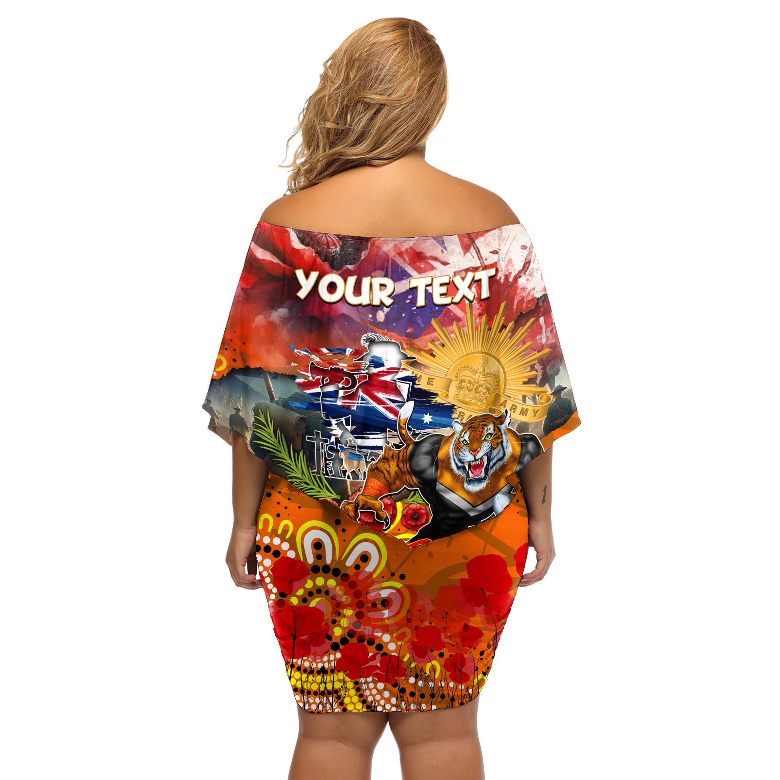 Personalised Australia Rugby Tigers ANZAC Off Shoulder Short Dress Wests Scratch Style