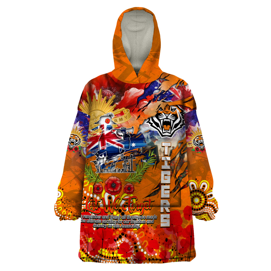 Personalised Australia Rugby Tigers ANZAC Wearable Blanket Hoodie Wests Scratch Style - Vibe Hoodie Shop