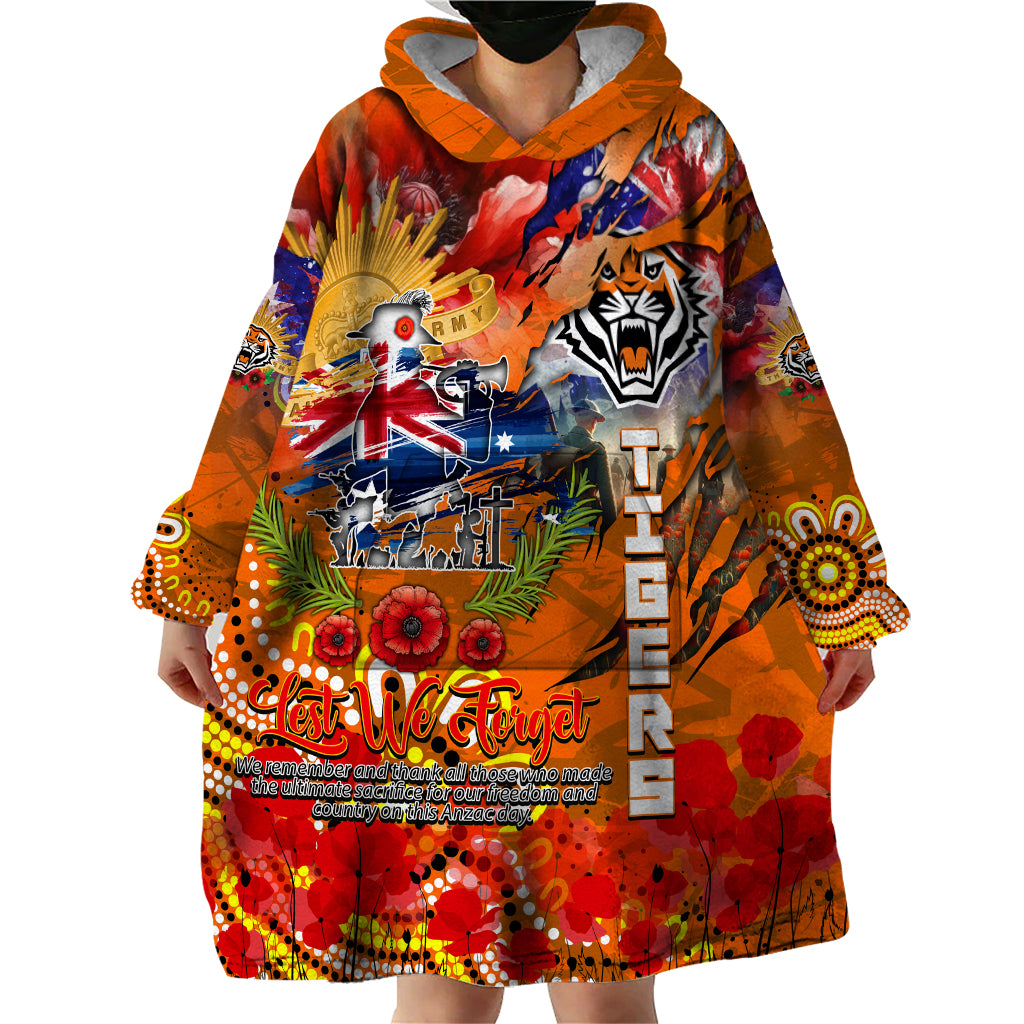 Personalised Australia Rugby Tigers ANZAC Wearable Blanket Hoodie Wests Scratch Style - Vibe Hoodie Shop