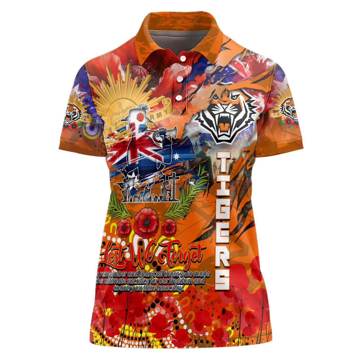 Personalised Australia Rugby Tigers ANZAC Women Polo Shirt Wests Scratch Style - Vibe Hoodie Shop