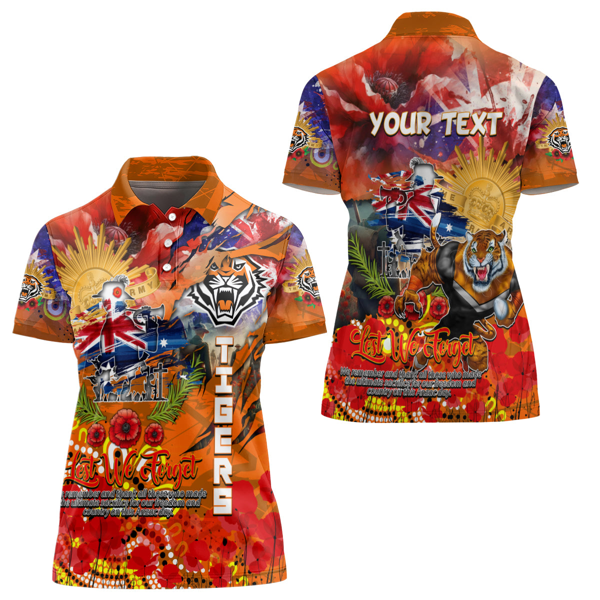 Personalised Australia Rugby Tigers ANZAC Women Polo Shirt Wests Scratch Style - Vibe Hoodie Shop