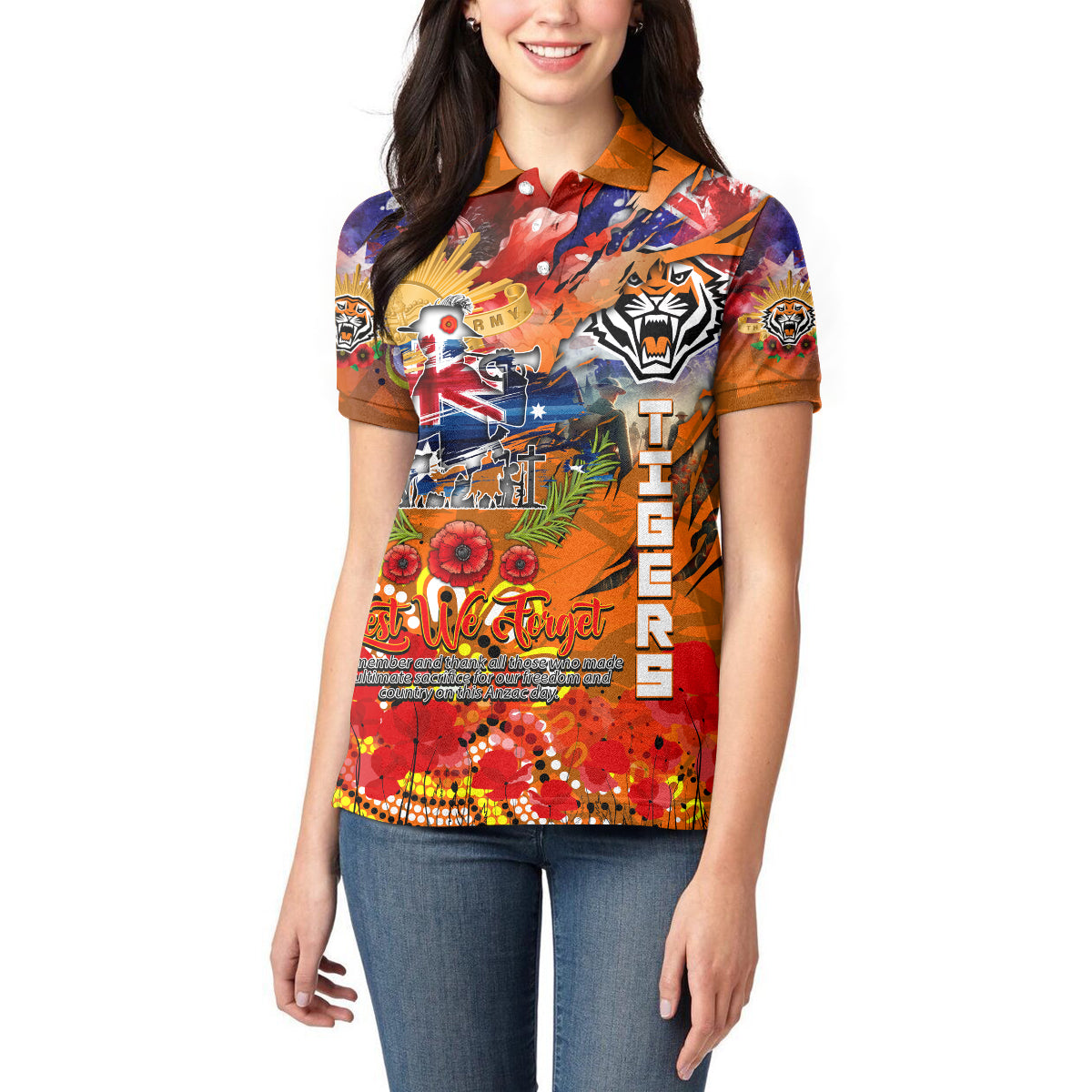 Personalised Australia Rugby Tigers ANZAC Women Polo Shirt Wests Scratch Style - Vibe Hoodie Shop