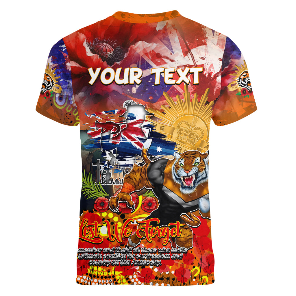 Personalised Australia Rugby Tigers ANZAC Women V Neck T Shirt Wests Scratch Style - Vibe Hoodie Shop