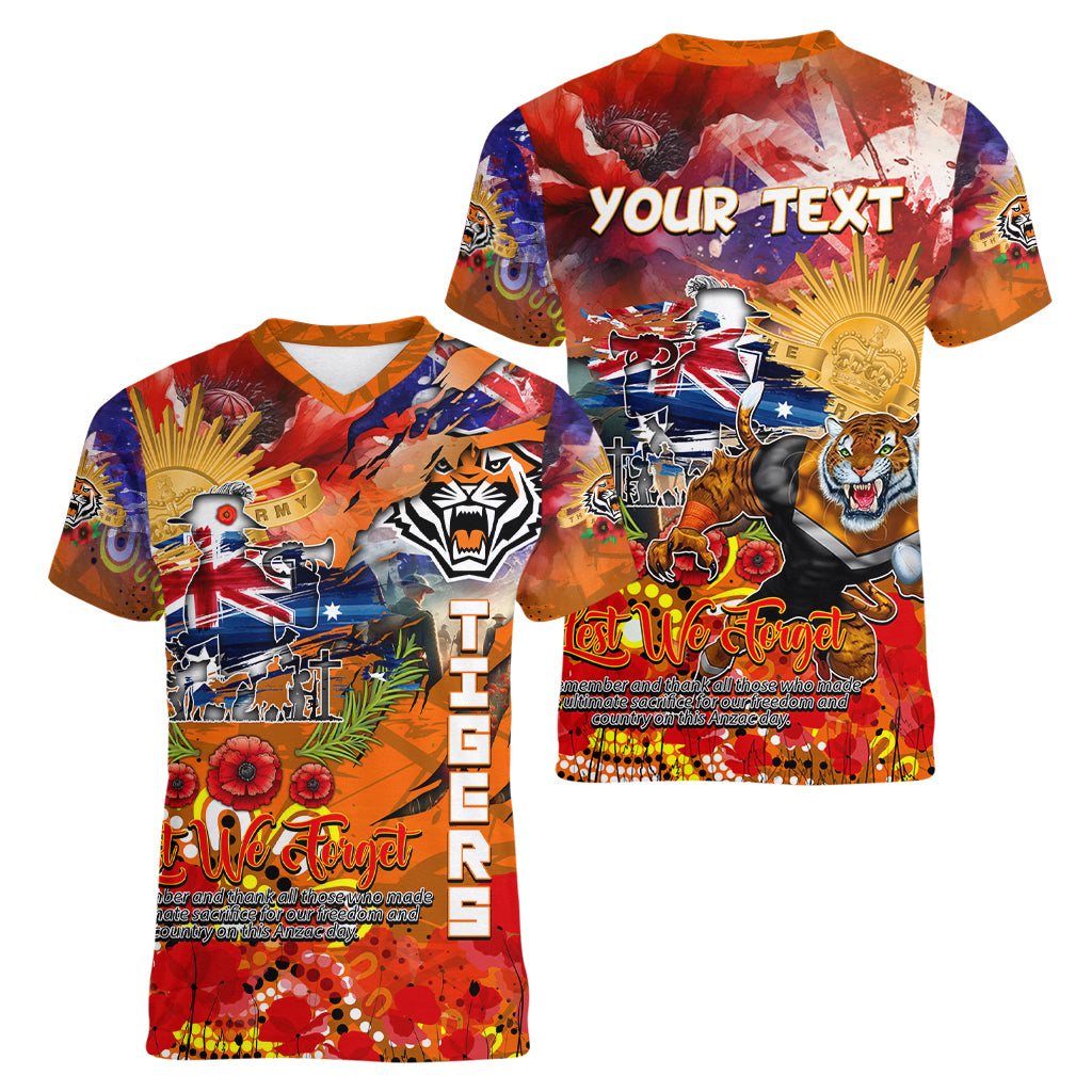 Personalised Australia Rugby Tigers ANZAC Women V Neck T Shirt Wests Scratch Style - Vibe Hoodie Shop