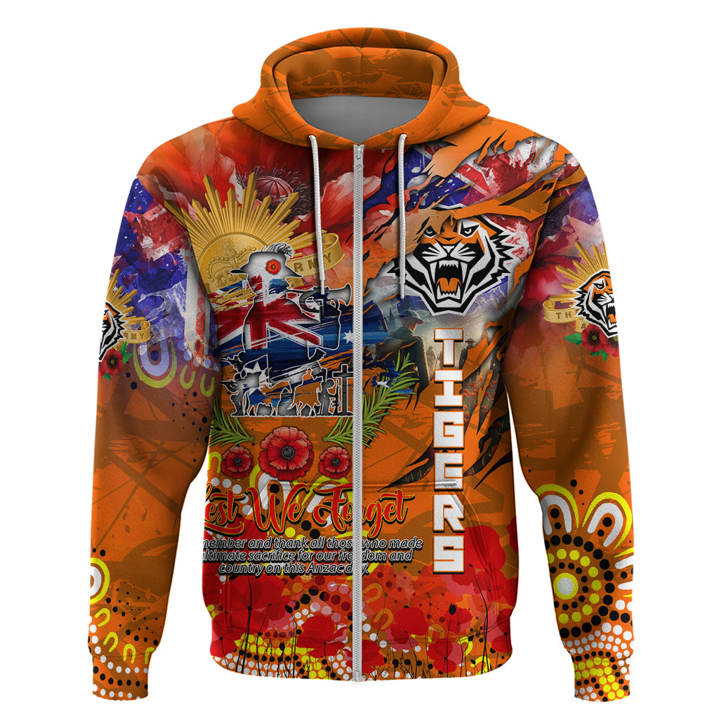 Personalised Australia Rugby Tigers ANZAC Zip Hoodie Wests Scratch Style - Vibe Hoodie Shop