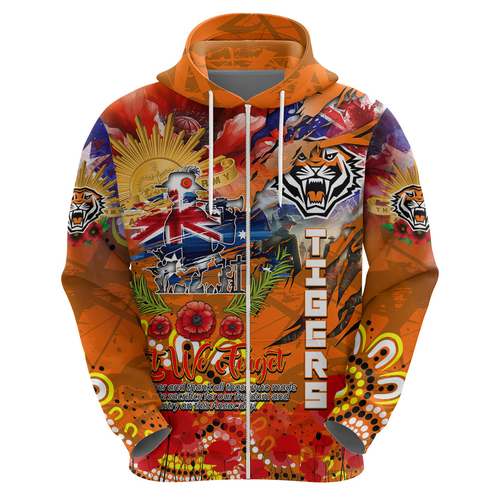 Personalised Australia Rugby Tigers ANZAC Zip Hoodie Wests Scratch Style - Vibe Hoodie Shop