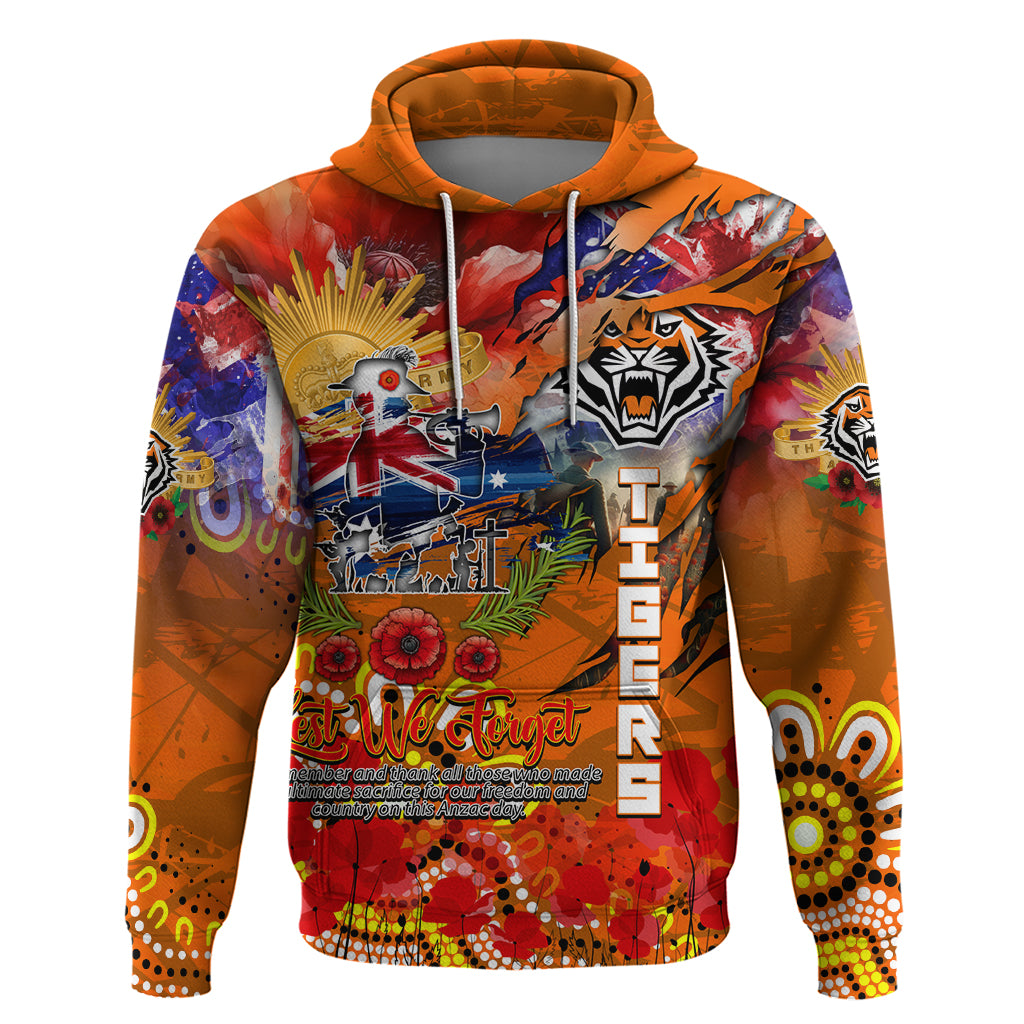 Personalised Australia Rugby Tigers ANZAC Zip Hoodie Wests Scratch Style - Vibe Hoodie Shop