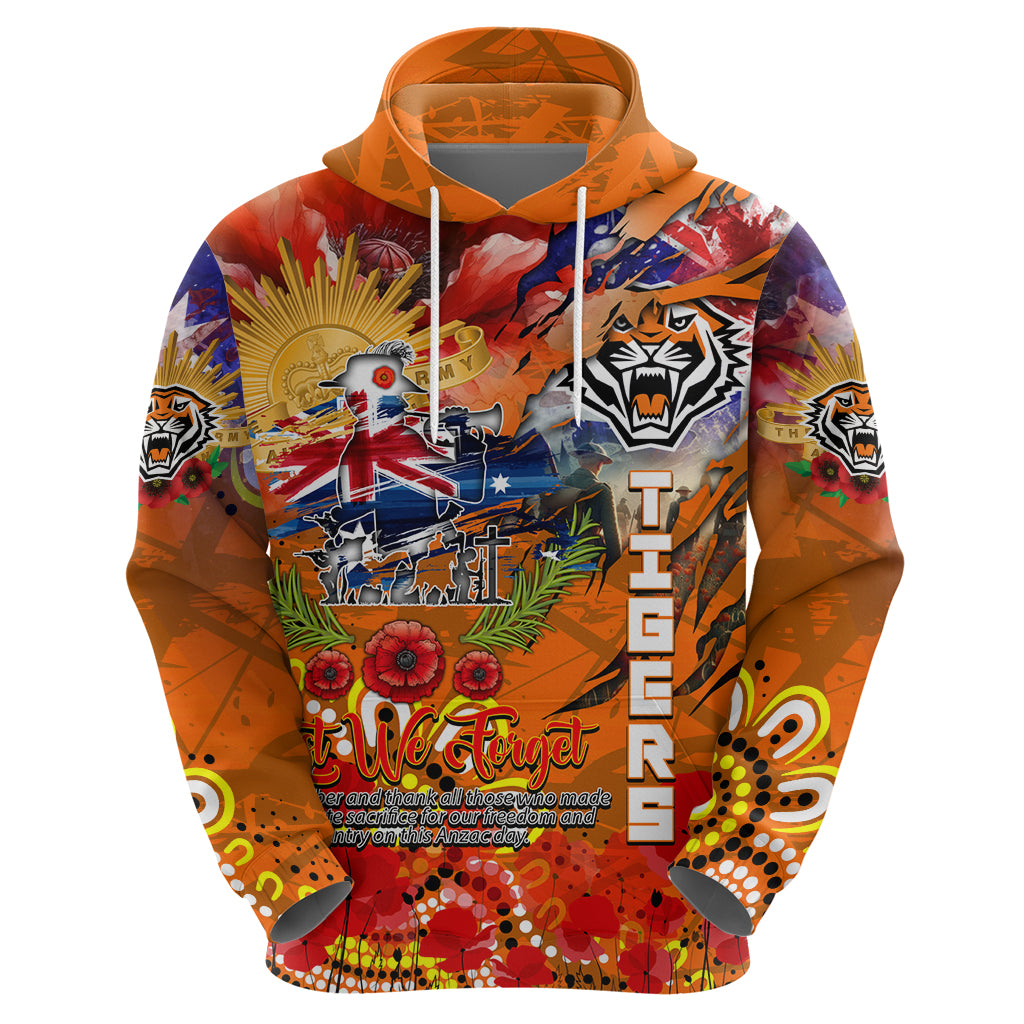 Personalised Australia Rugby Tigers ANZAC Zip Hoodie Wests Scratch Style - Vibe Hoodie Shop