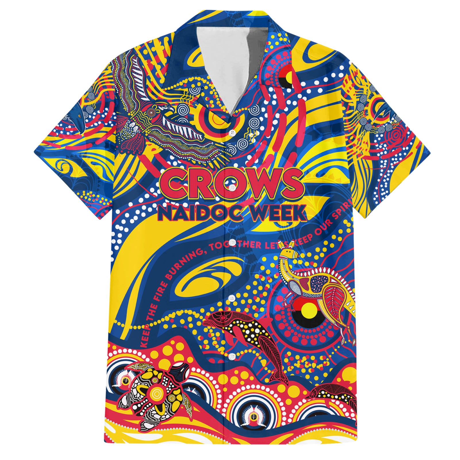 Custom NAIDOC Week 2024 Crows Hawaiian Shirt Aboriginal Animals Keep The Fire Burning - Vibe Hoodie Shop