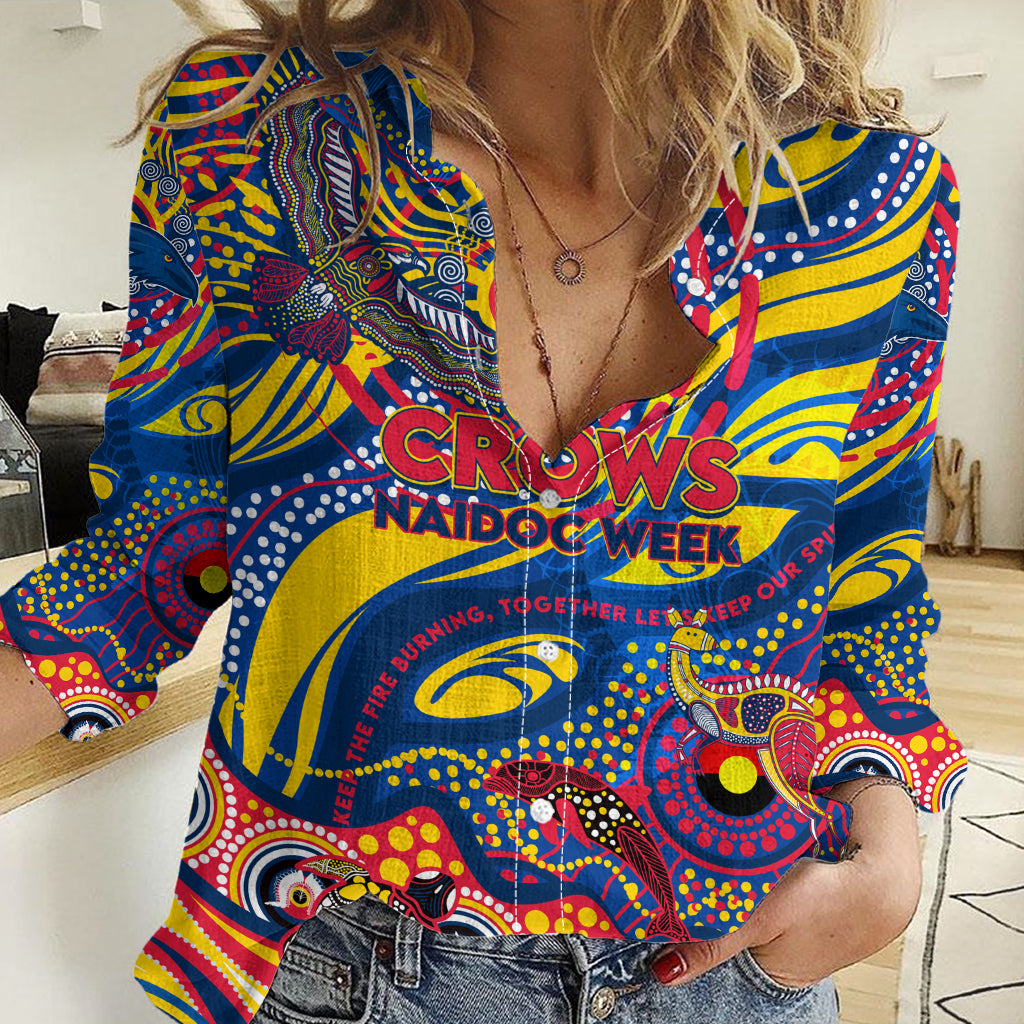 Custom NAIDOC Week 2024 Crows Women Casual Shirt Aboriginal Animals Keep The Fire Burning - Vibe Hoodie Shop