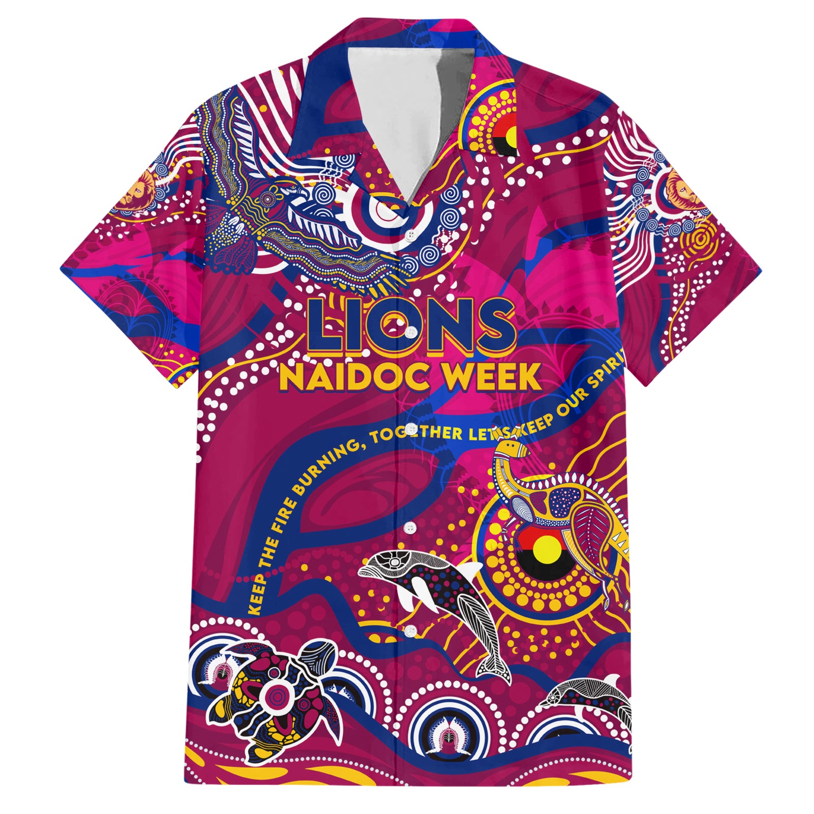 Custom NAIDOC Week 2024 Lions Hawaiian Shirt Aboriginal Animals Keep The Fire Burning - Vibe Hoodie Shop