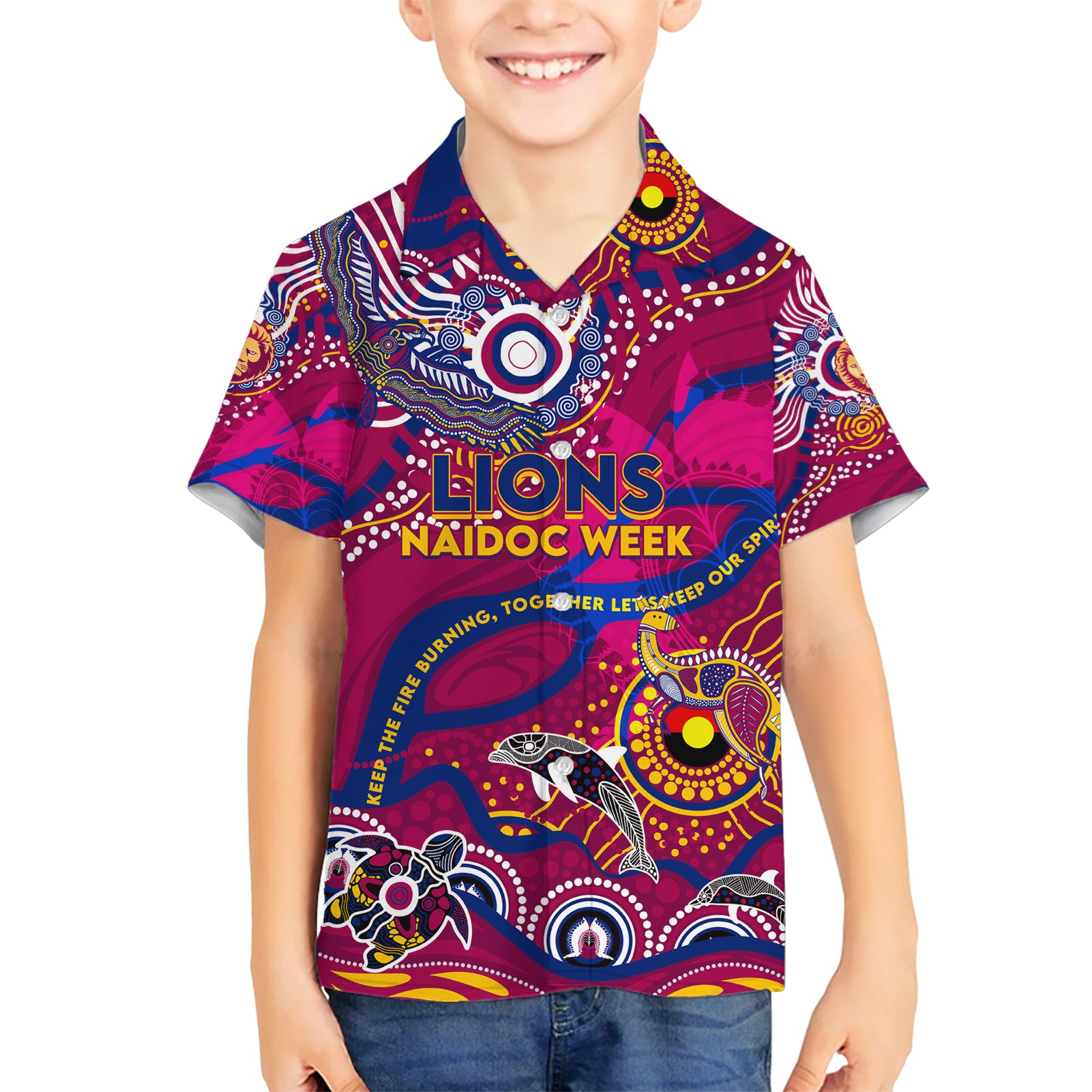 Custom NAIDOC Week 2024 Lions Hawaiian Shirt Aboriginal Animals Keep The Fire Burning - Vibe Hoodie Shop