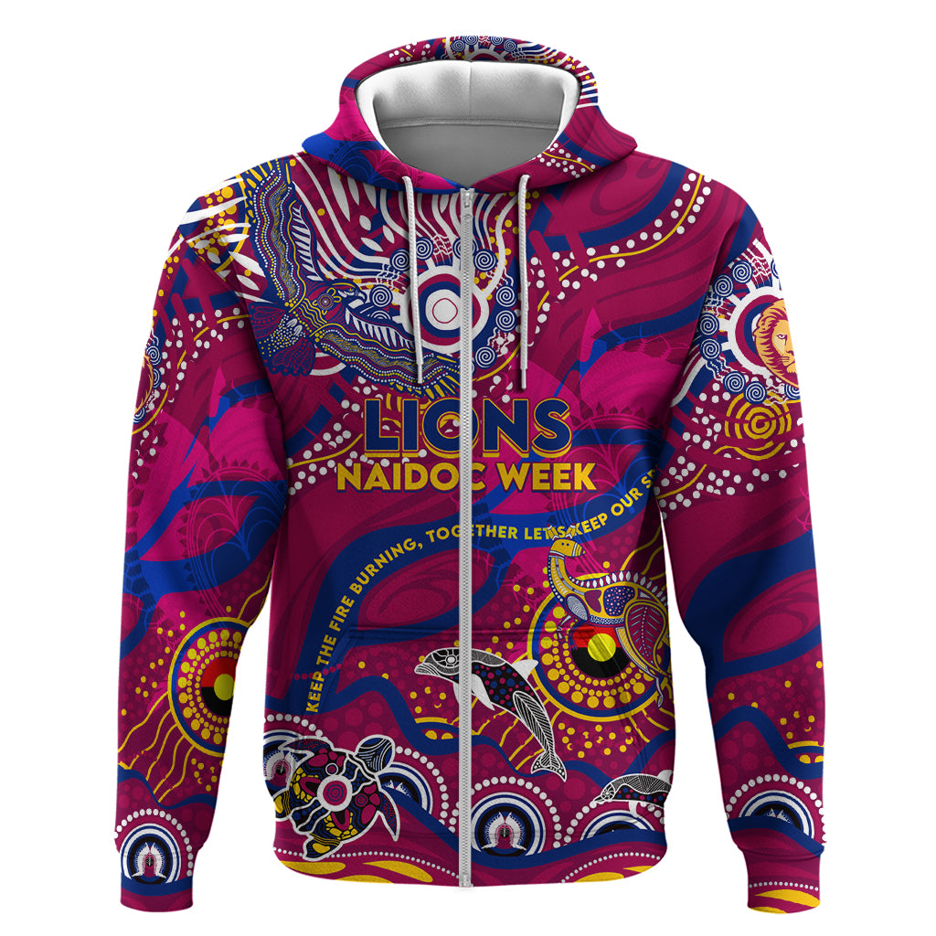 Custom NAIDOC Week 2024 Lions Hoodie Aboriginal Animals Keep The Fire Burning - Vibe Hoodie Shop