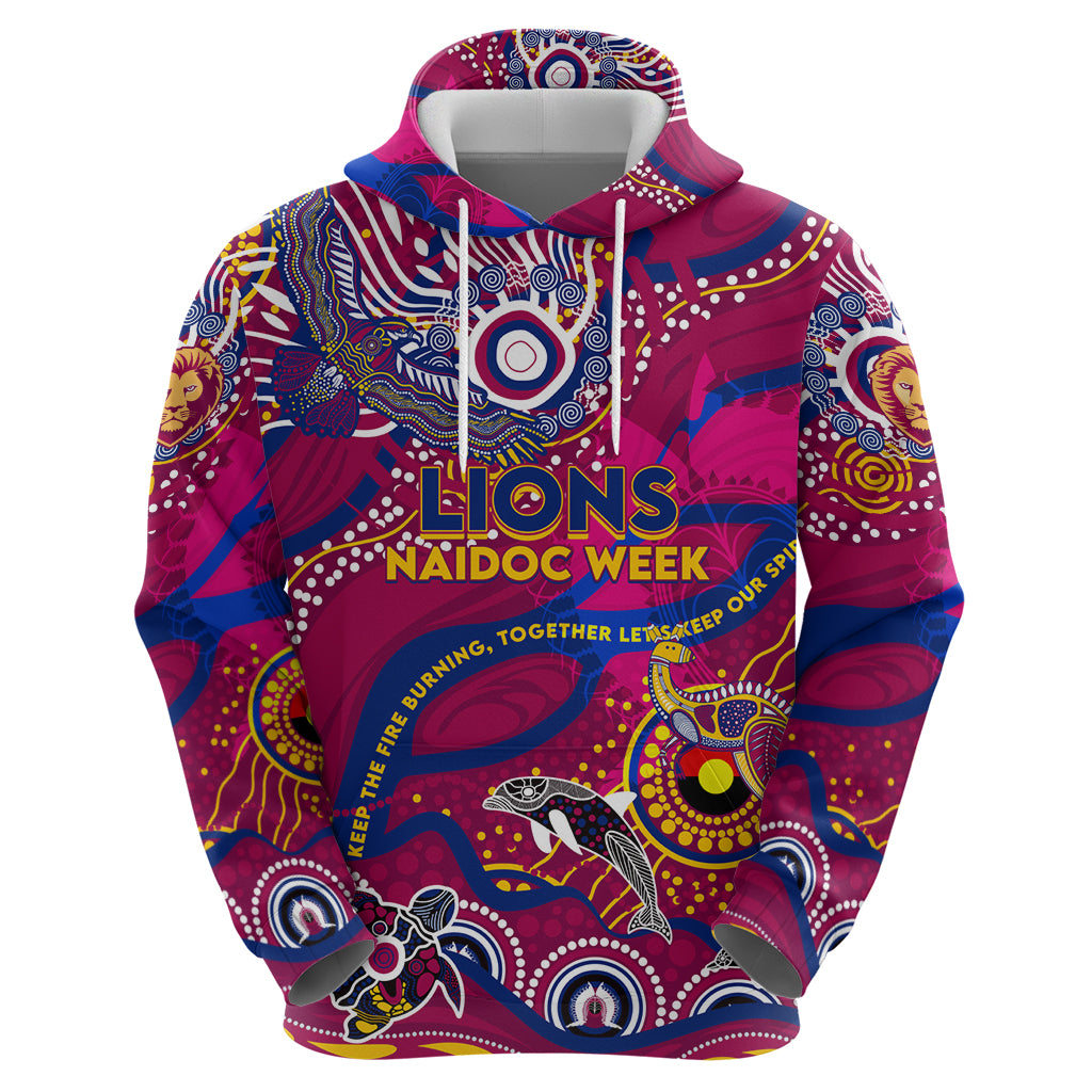 Custom NAIDOC Week 2024 Lions Hoodie Aboriginal Animals Keep The Fire Burning - Vibe Hoodie Shop