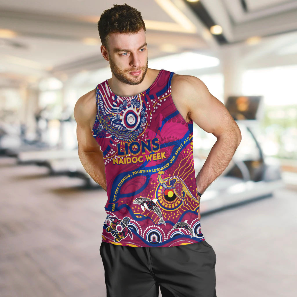 Custom NAIDOC Week 2024 Lions Men Tank Top Aboriginal Animals Keep The Fire Burning - Vibe Hoodie Shop
