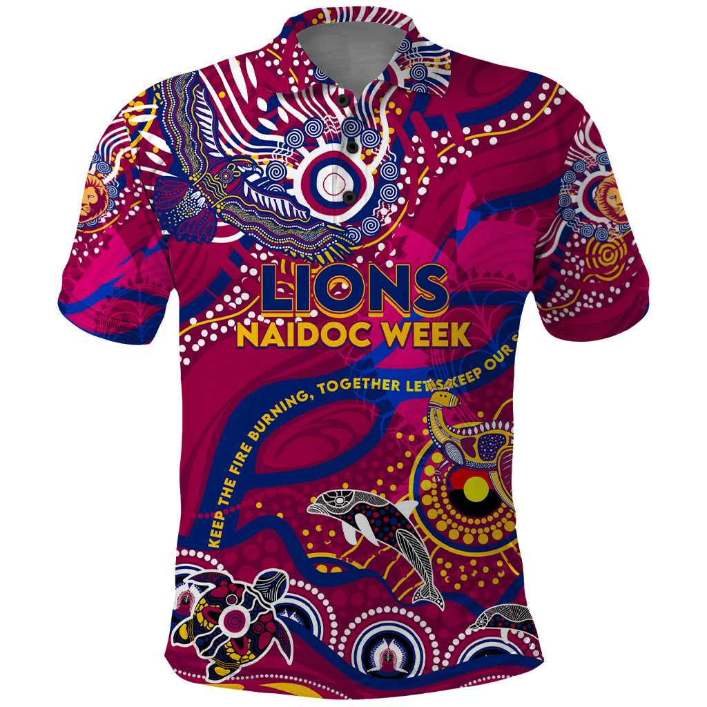 Custom NAIDOC Week 2024 Lions Polo Shirt Aboriginal Animals Keep The Fire Burning - Vibe Hoodie Shop