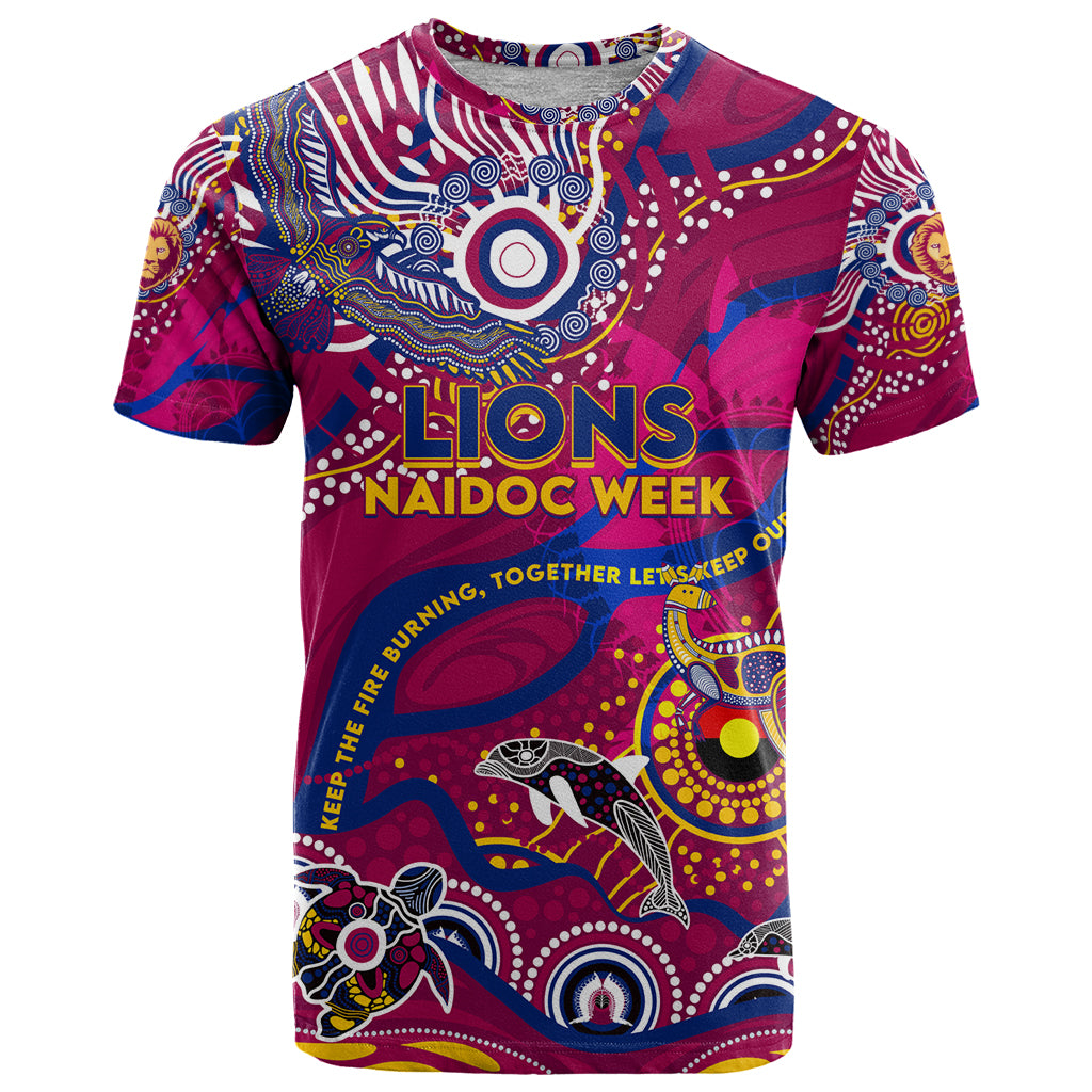 Custom NAIDOC Week 2024 Lions T Shirt Aboriginal Animals Keep The Fire Burning - Vibe Hoodie Shop