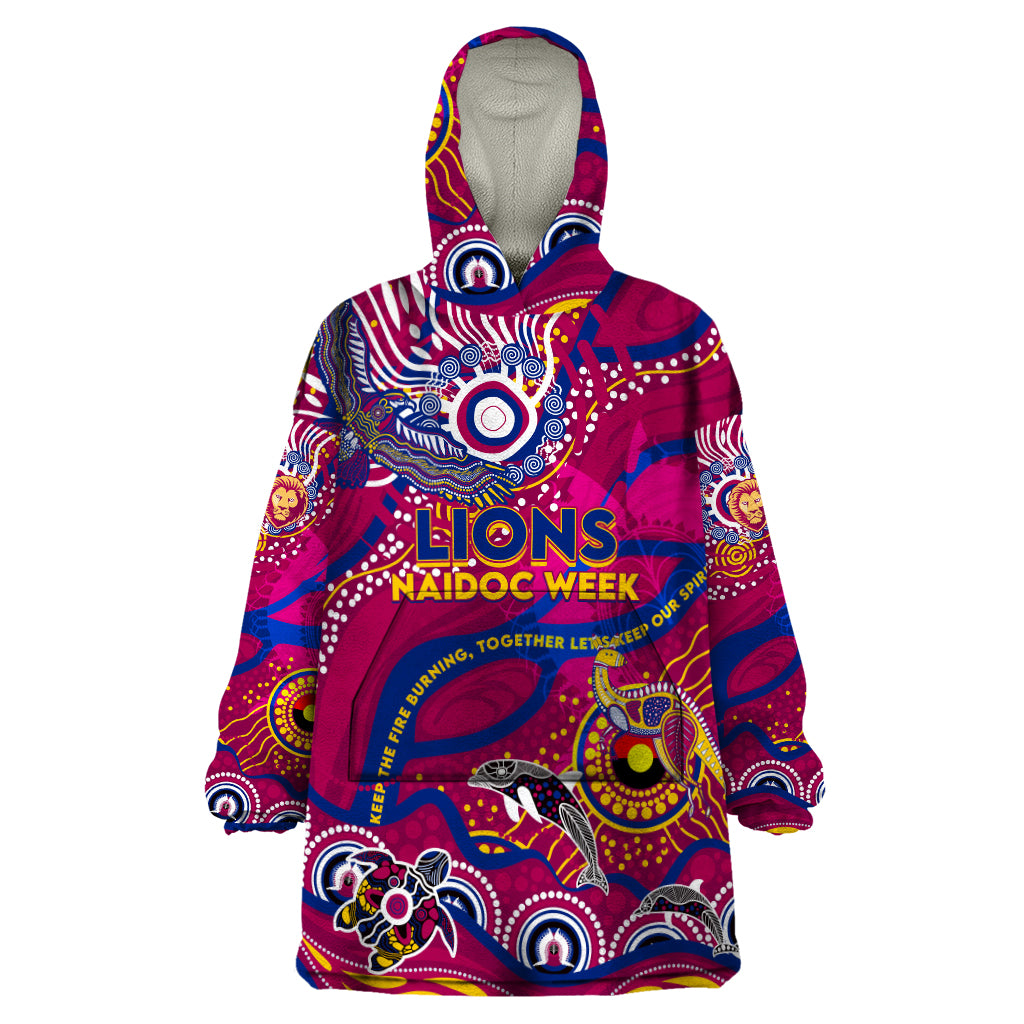 Custom NAIDOC Week 2024 Lions Wearable Blanket Hoodie Aboriginal Animals Keep The Fire Burning - Vibe Hoodie Shop