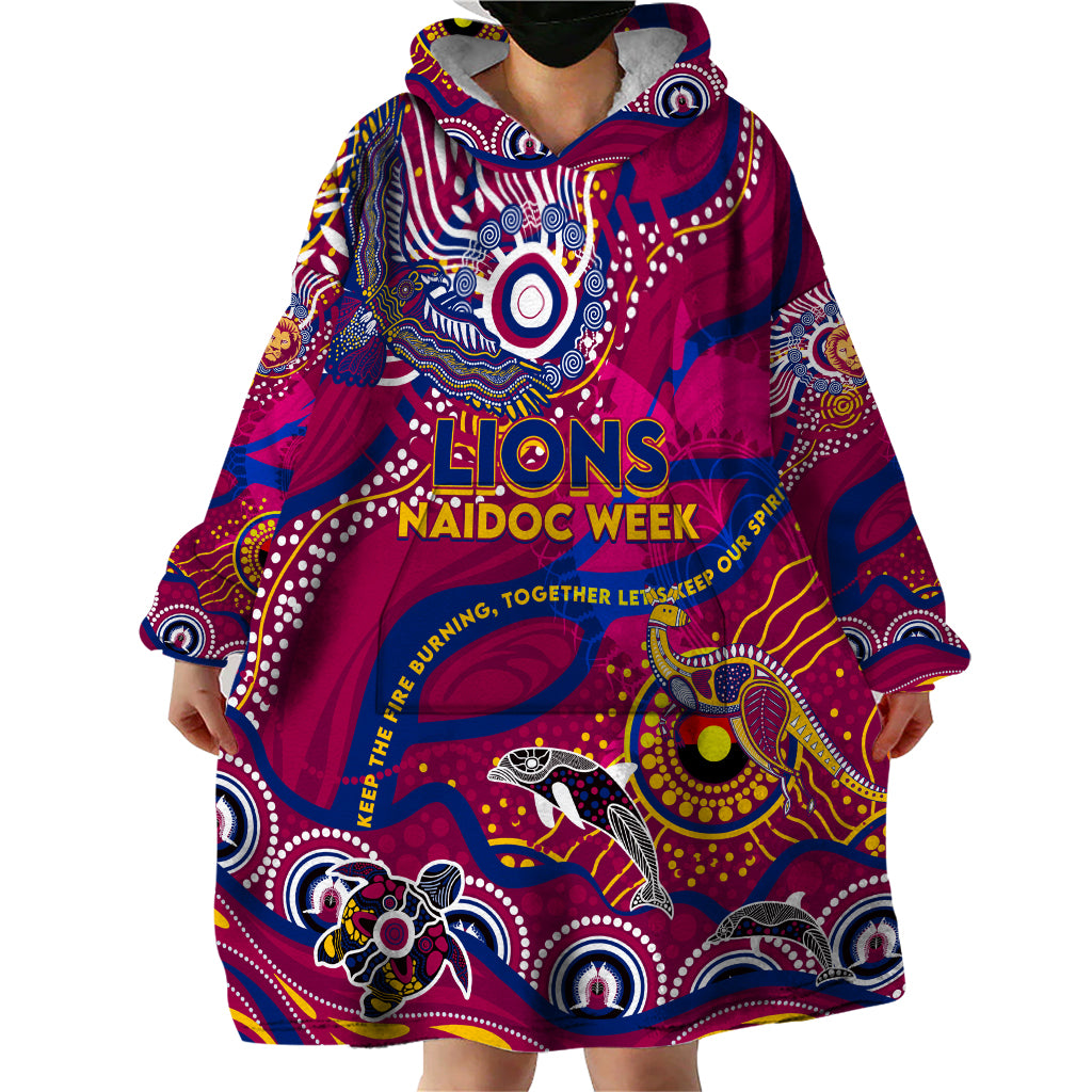 Custom NAIDOC Week 2024 Lions Wearable Blanket Hoodie Aboriginal Animals Keep The Fire Burning - Vibe Hoodie Shop