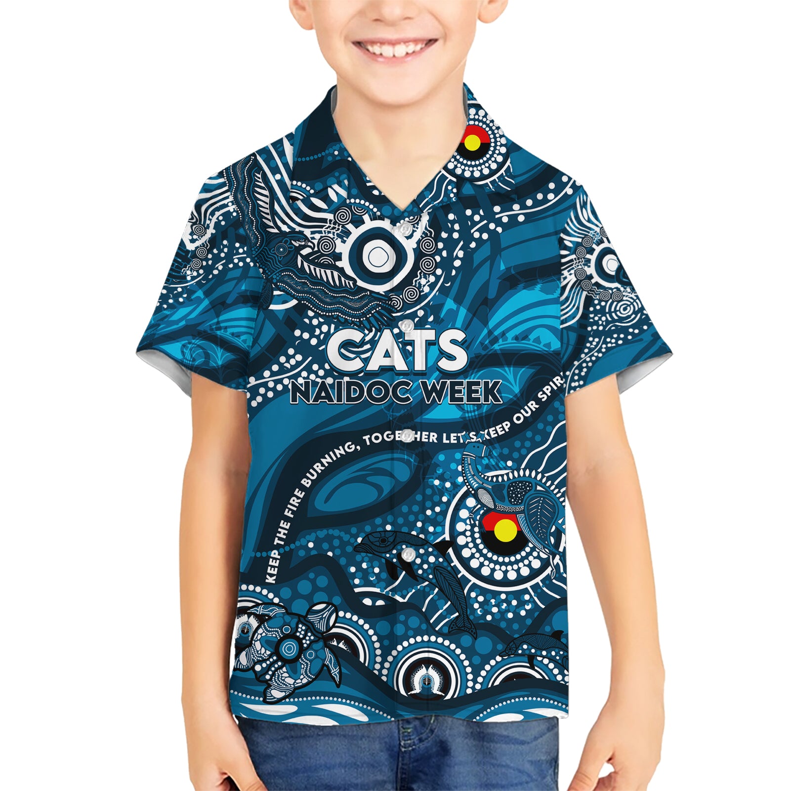 Custom NAIDOC Week 2024 Blues Hawaiian Shirt Aboriginal Animals Keep The Fire Burning - Vibe Hoodie Shop