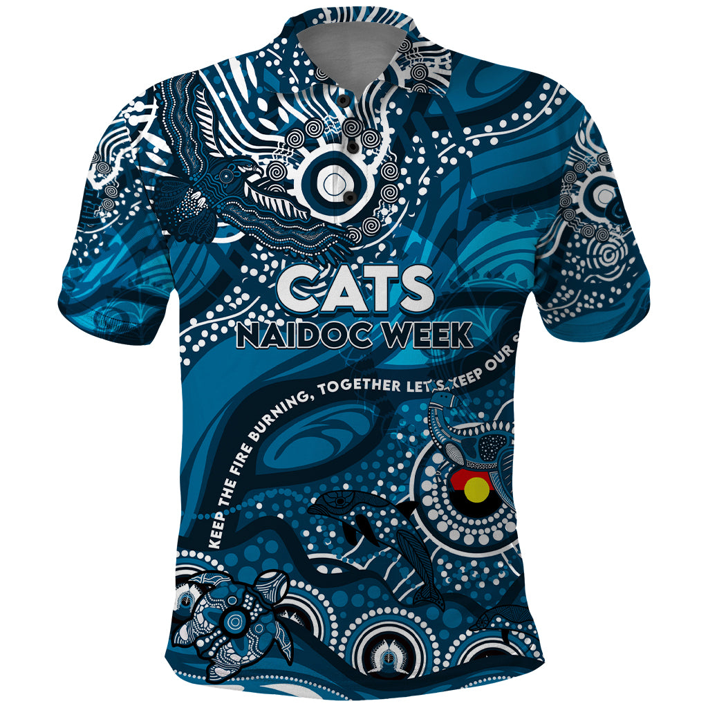 Custom NAIDOC Week 2024 Blues Polo Shirt Aboriginal Animals Keep The Fire Burning - Vibe Hoodie Shop