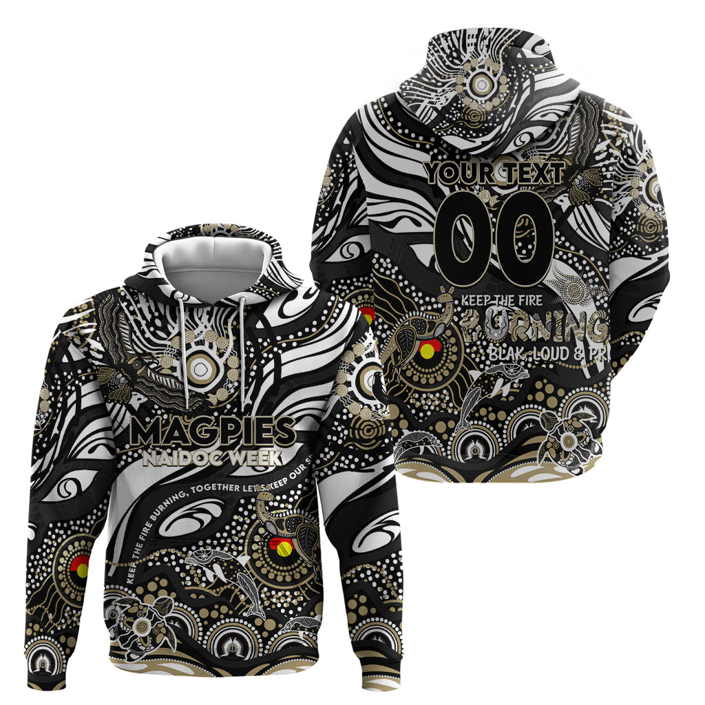Custom NAIDOC Week 2024 Magpies Hoodie Aboriginal Animals Keep The Fire Burning - Vibe Hoodie Shop