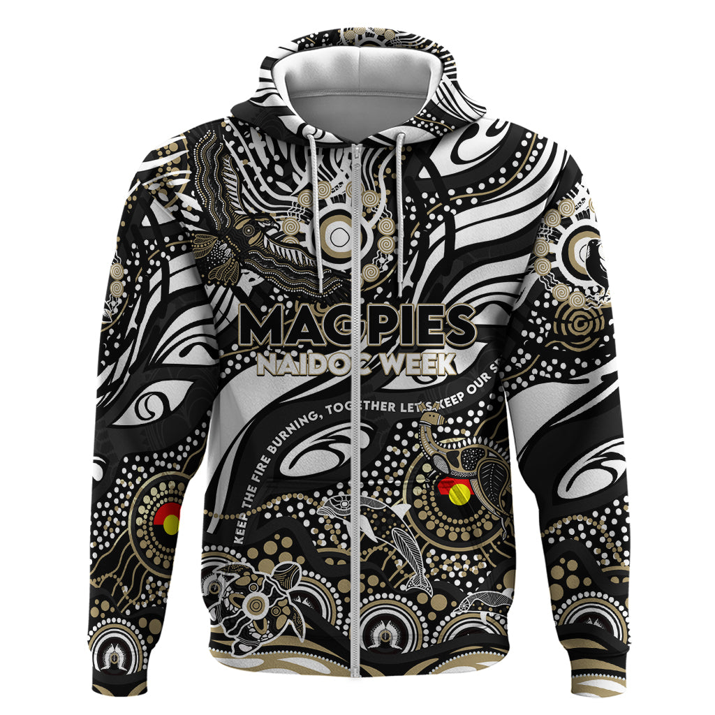 Custom NAIDOC Week 2024 Magpies Hoodie Aboriginal Animals Keep The Fire Burning - Vibe Hoodie Shop