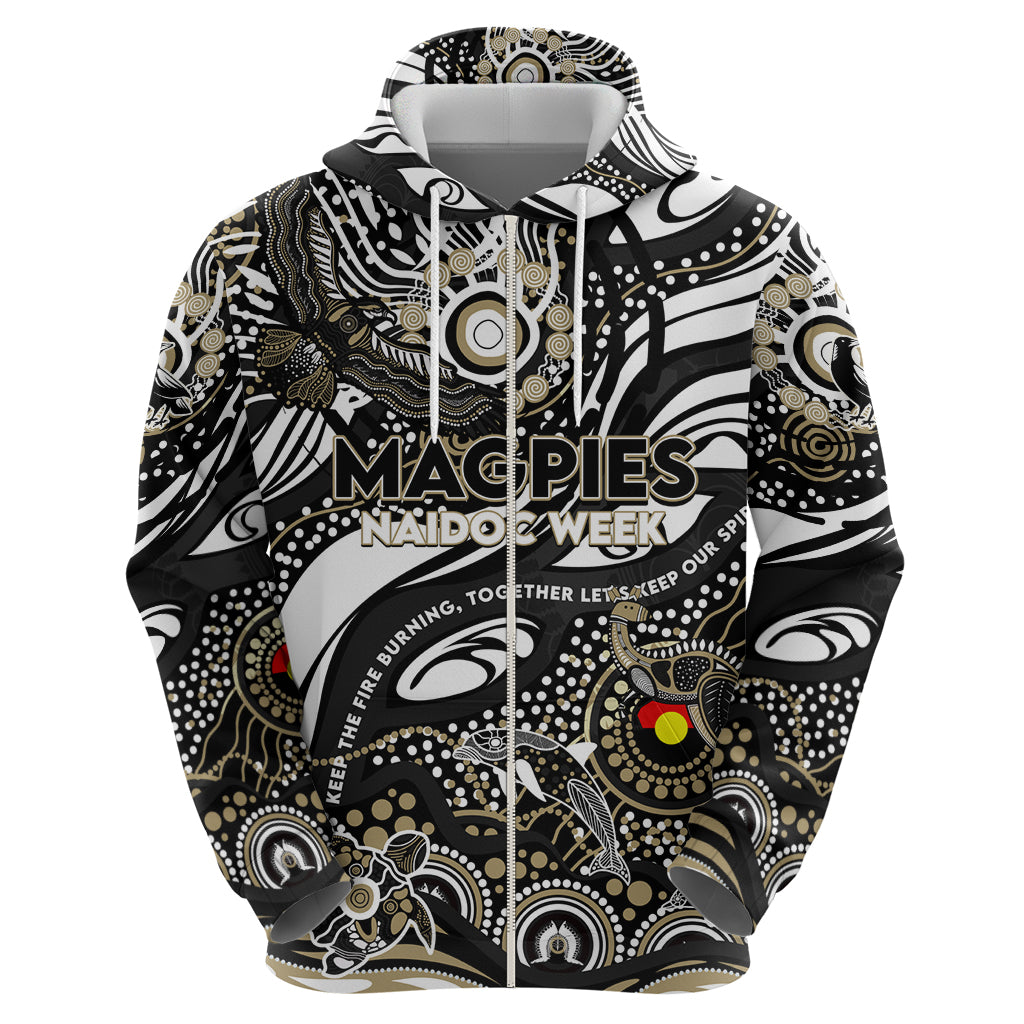 Custom NAIDOC Week 2024 Magpies Hoodie Aboriginal Animals Keep The Fire Burning - Vibe Hoodie Shop