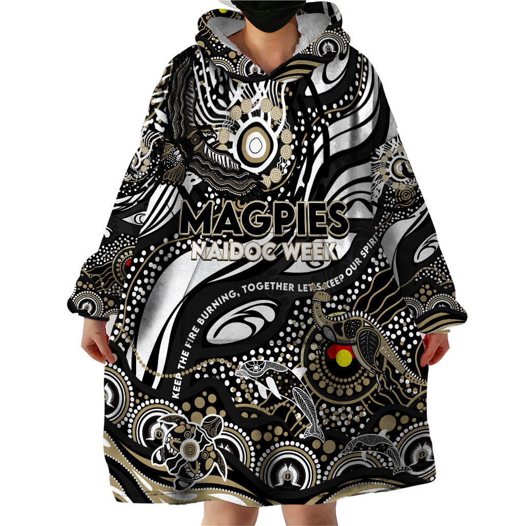 Custom NAIDOC Week 2024 Magpies Wearable Blanket Hoodie Aboriginal Animals Keep The Fire Burning - Vibe Hoodie Shop