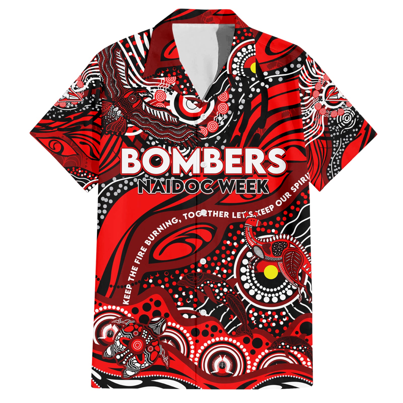 Custom NAIDOC Week 2024 Bombers Hawaiian Shirt Aboriginal Animals Keep The Fire Burning - Vibe Hoodie Shop