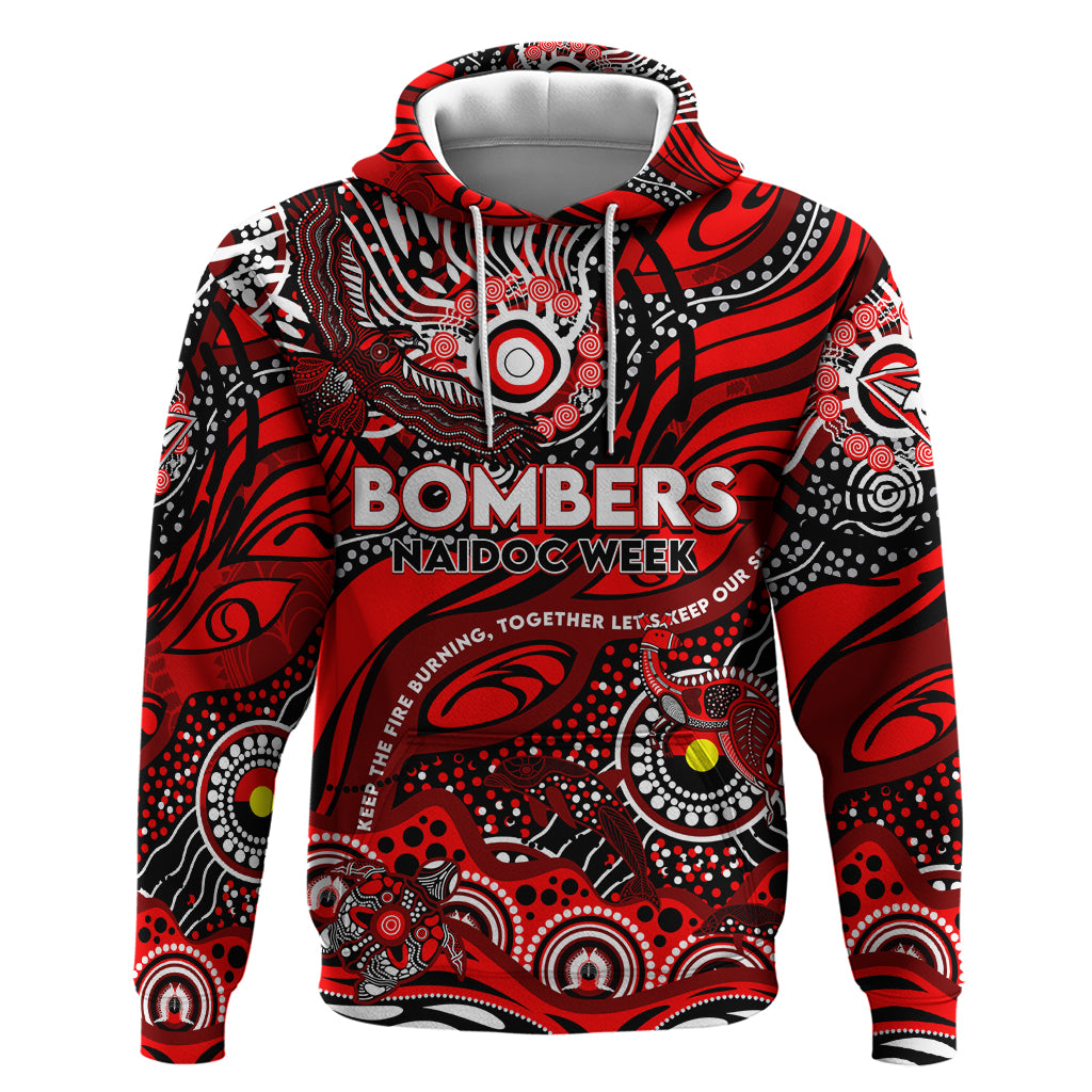 Custom NAIDOC Week 2024 Bombers Hoodie Aboriginal Animals Keep The Fire Burning - Vibe Hoodie Shop