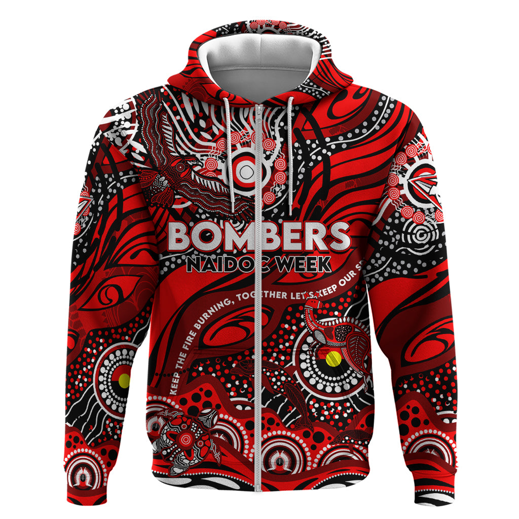 Custom NAIDOC Week 2024 Bombers Hoodie Aboriginal Animals Keep The Fire Burning - Vibe Hoodie Shop