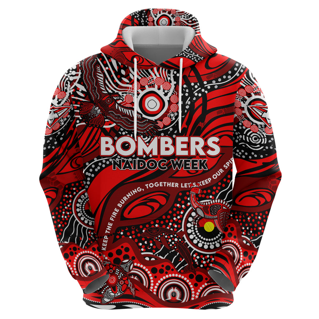 Custom NAIDOC Week 2024 Bombers Hoodie Aboriginal Animals Keep The Fire Burning - Vibe Hoodie Shop