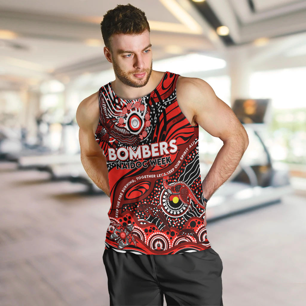 Custom NAIDOC Week 2024 Bombers Men Tank Top Aboriginal Animals Keep The Fire Burning - Vibe Hoodie Shop