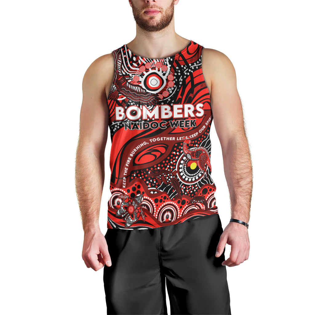 Custom NAIDOC Week 2024 Bombers Men Tank Top Aboriginal Animals Keep The Fire Burning - Vibe Hoodie Shop