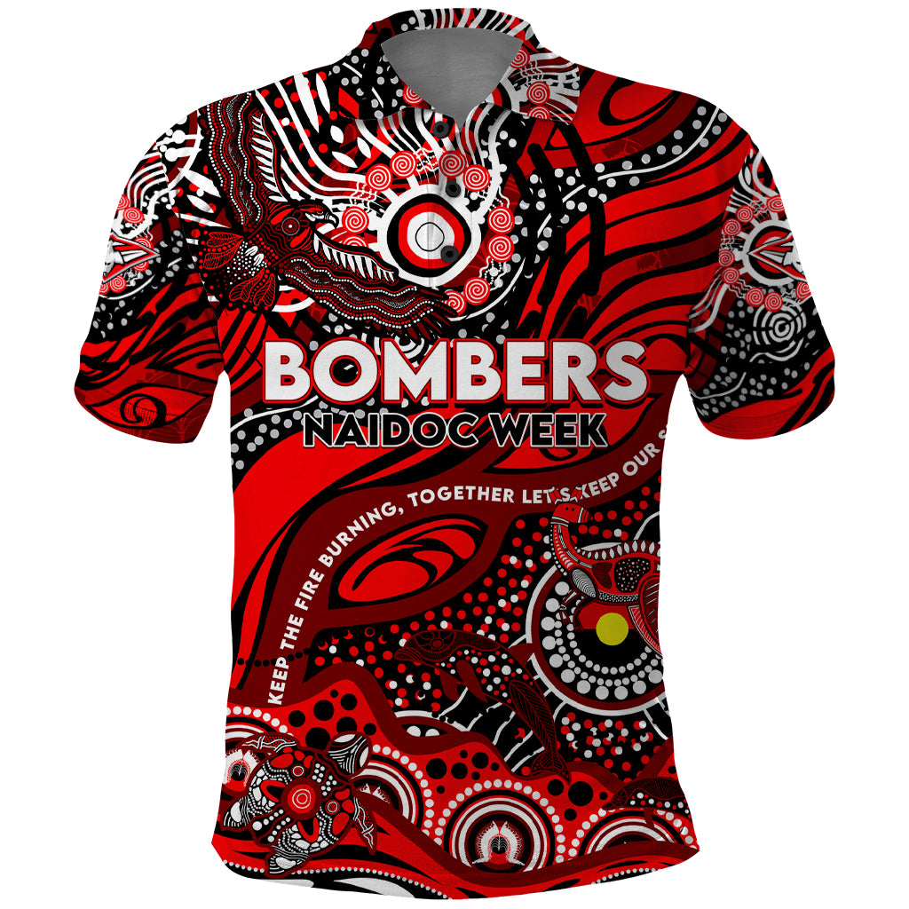 Custom NAIDOC Week 2024 Bombers Polo Shirt Aboriginal Animals Keep The Fire Burning - Vibe Hoodie Shop