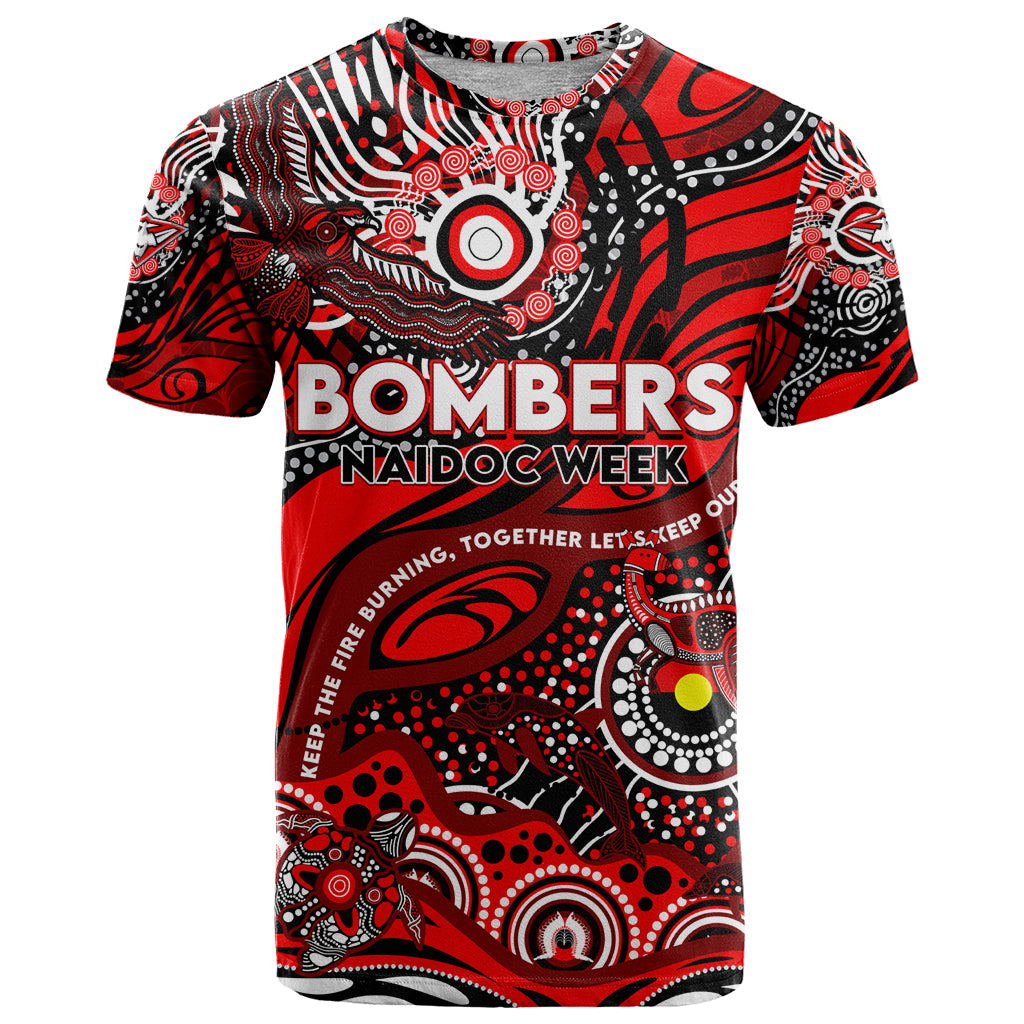 Custom NAIDOC Week 2024 Bombers T Shirt Aboriginal Animals Keep The Fire Burning - Vibe Hoodie Shop