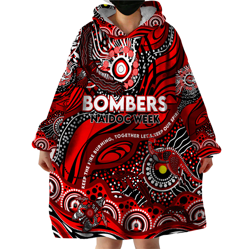 Custom NAIDOC Week 2024 Bombers Wearable Blanket Hoodie Aboriginal Animals Keep The Fire Burning - Vibe Hoodie Shop