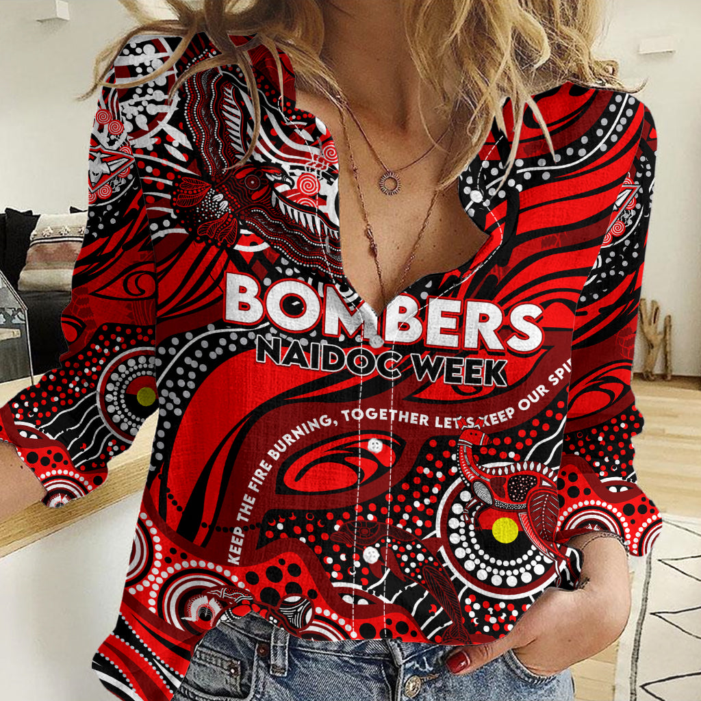 Custom NAIDOC Week 2024 Bombers Women Casual Shirt Aboriginal Animals Keep The Fire Burning - Vibe Hoodie Shop