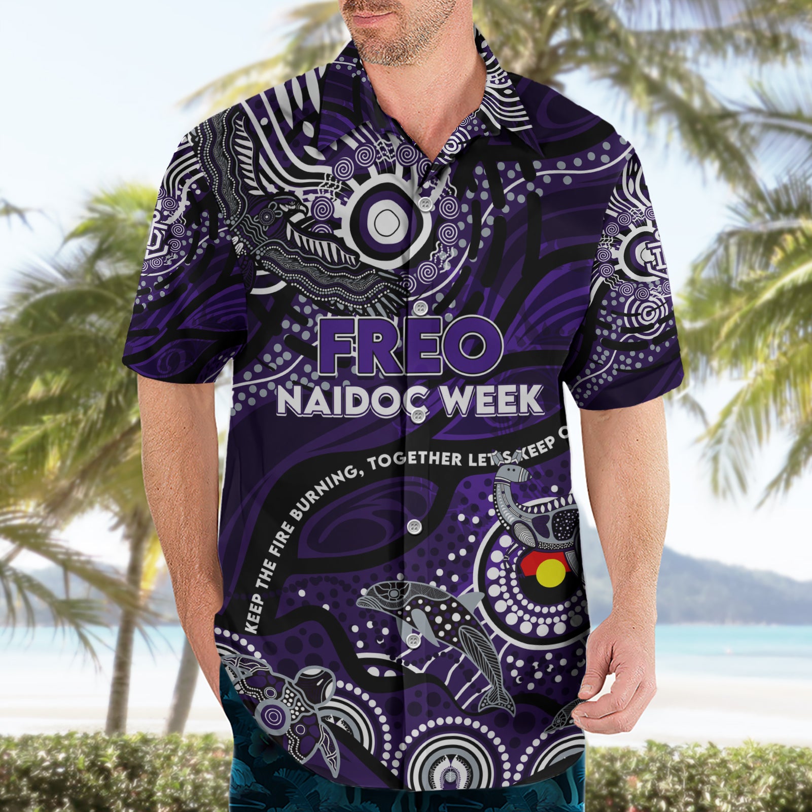 Custom NAIDOC Week 2024 Freo Hawaiian Shirt Aboriginal Animals Keep The Fire Burning - Vibe Hoodie Shop