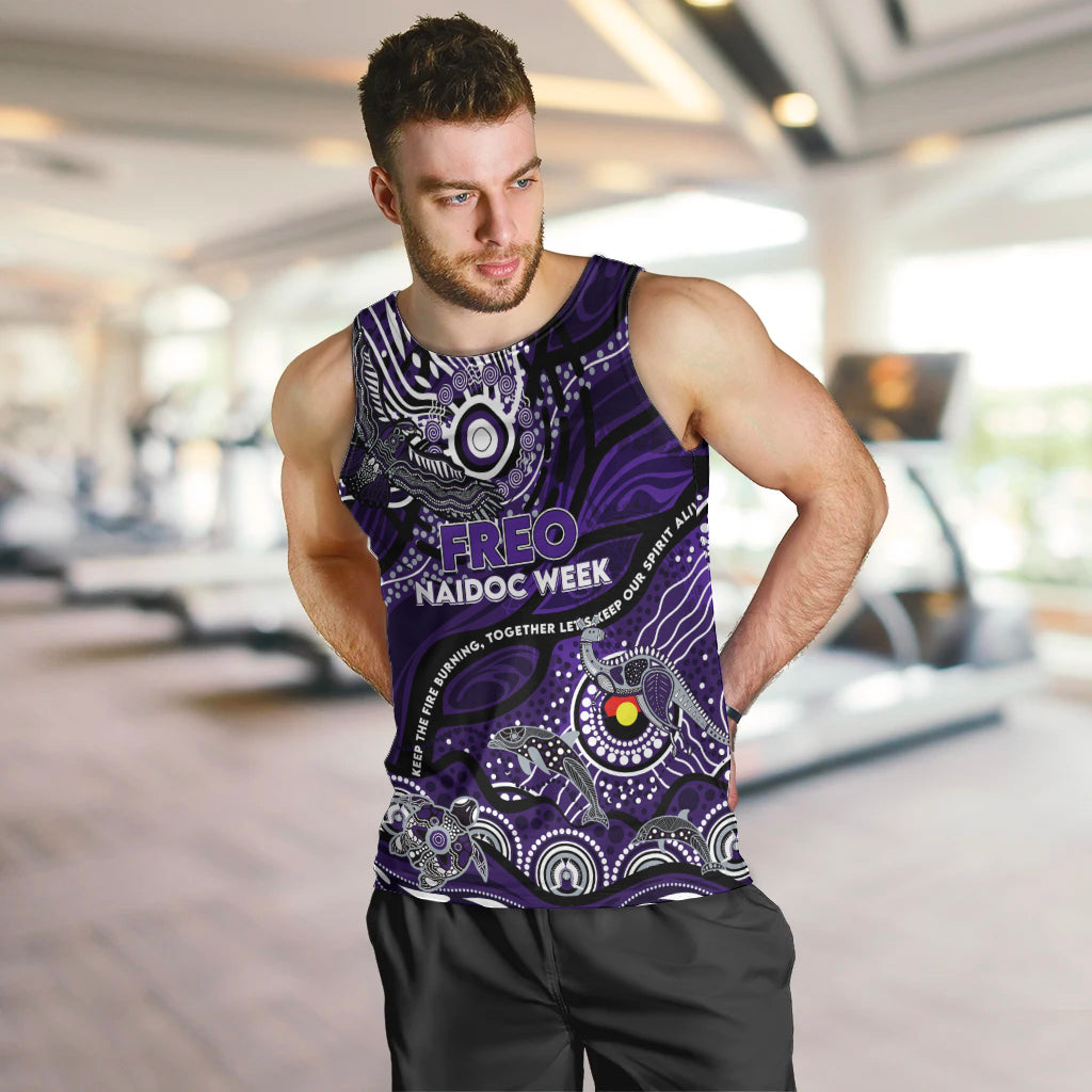 Custom NAIDOC Week 2024 Freo Men Tank Top Aboriginal Animals Keep The Fire Burning - Vibe Hoodie Shop