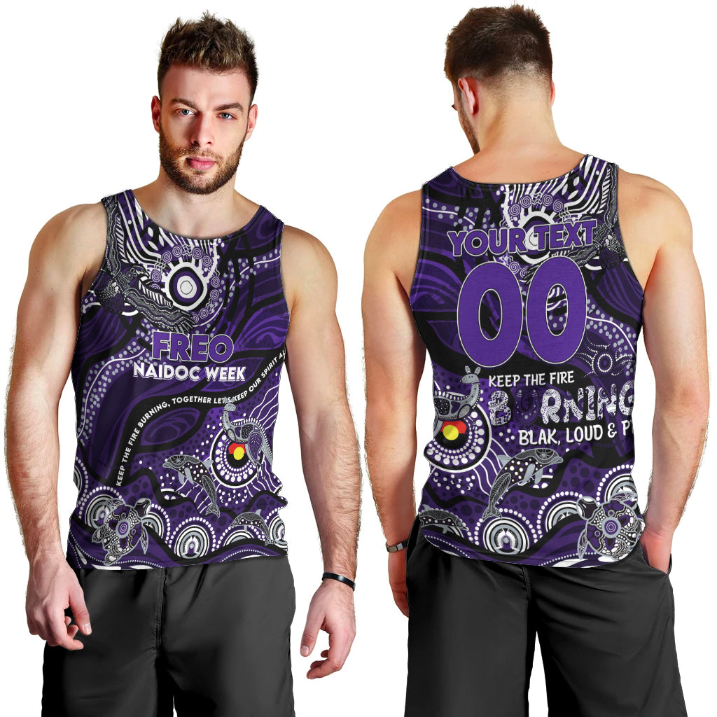 Custom NAIDOC Week 2024 Freo Men Tank Top Aboriginal Animals Keep The Fire Burning - Vibe Hoodie Shop