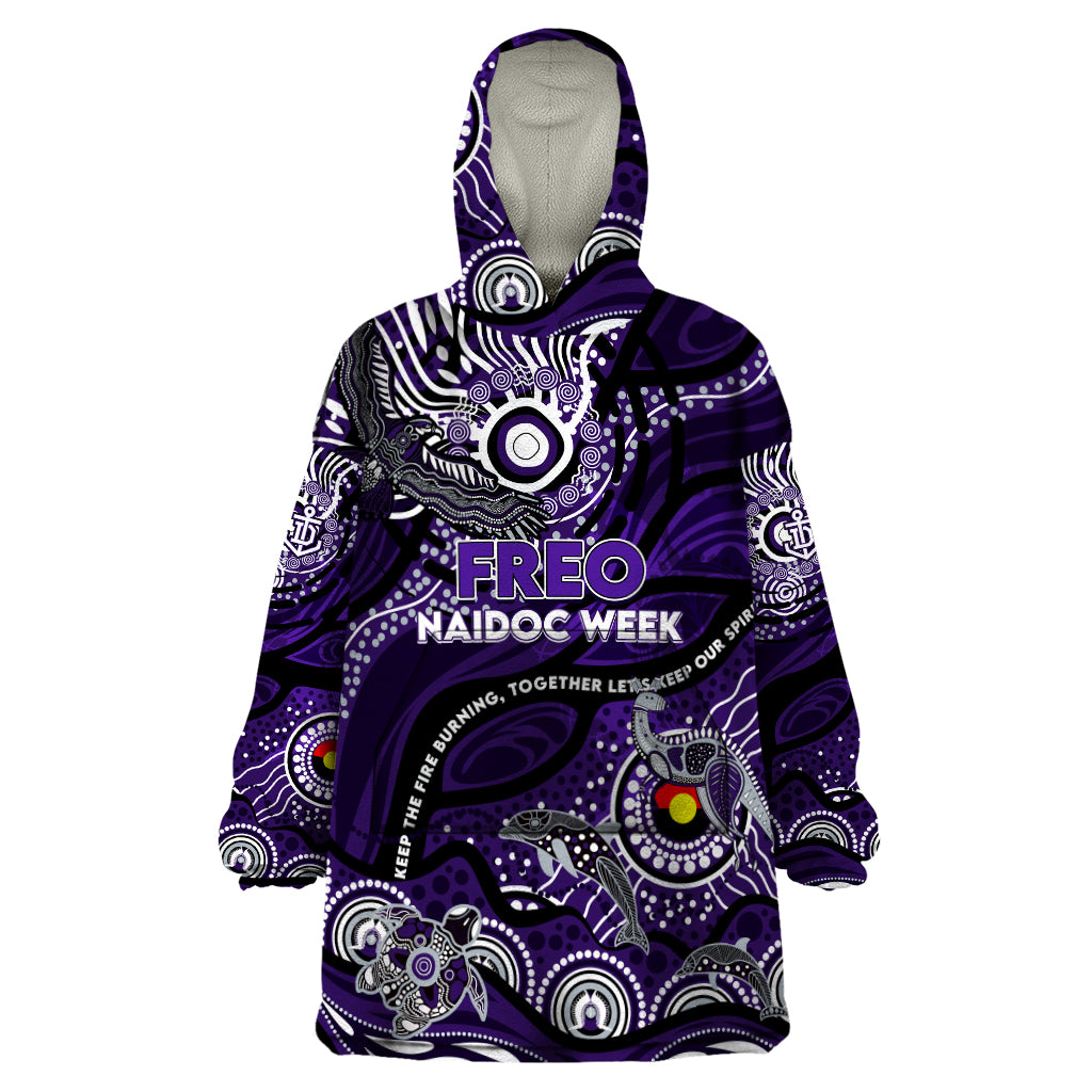 Custom NAIDOC Week 2024 Freo Wearable Blanket Hoodie Aboriginal Animals Keep The Fire Burning - Vibe Hoodie Shop