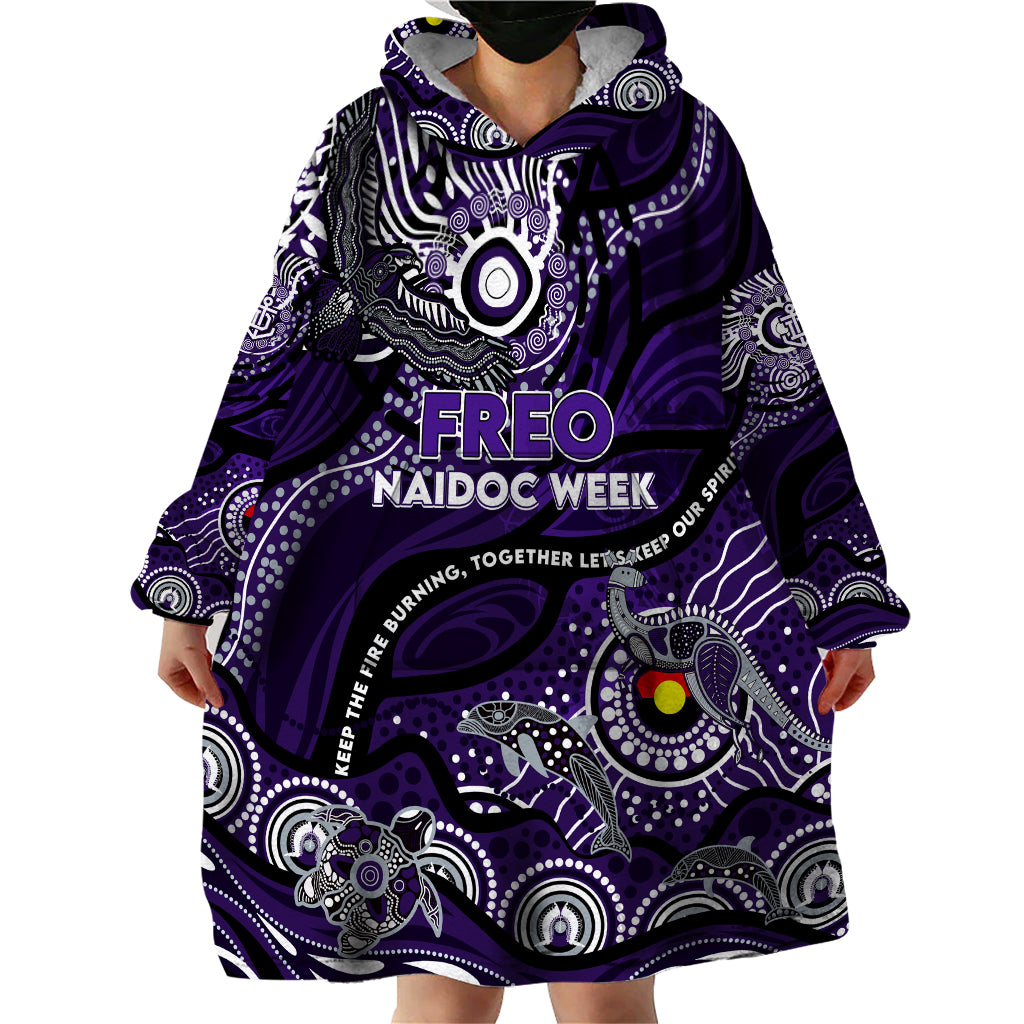 Custom NAIDOC Week 2024 Freo Wearable Blanket Hoodie Aboriginal Animals Keep The Fire Burning - Vibe Hoodie Shop