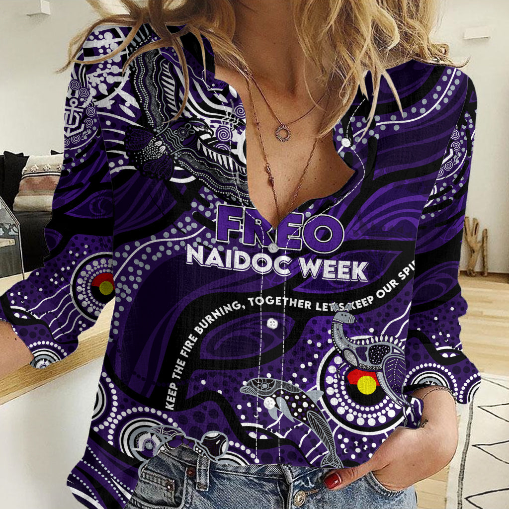 Custom NAIDOC Week 2024 Freo Women Casual Shirt Aboriginal Animals Keep The Fire Burning - Vibe Hoodie Shop