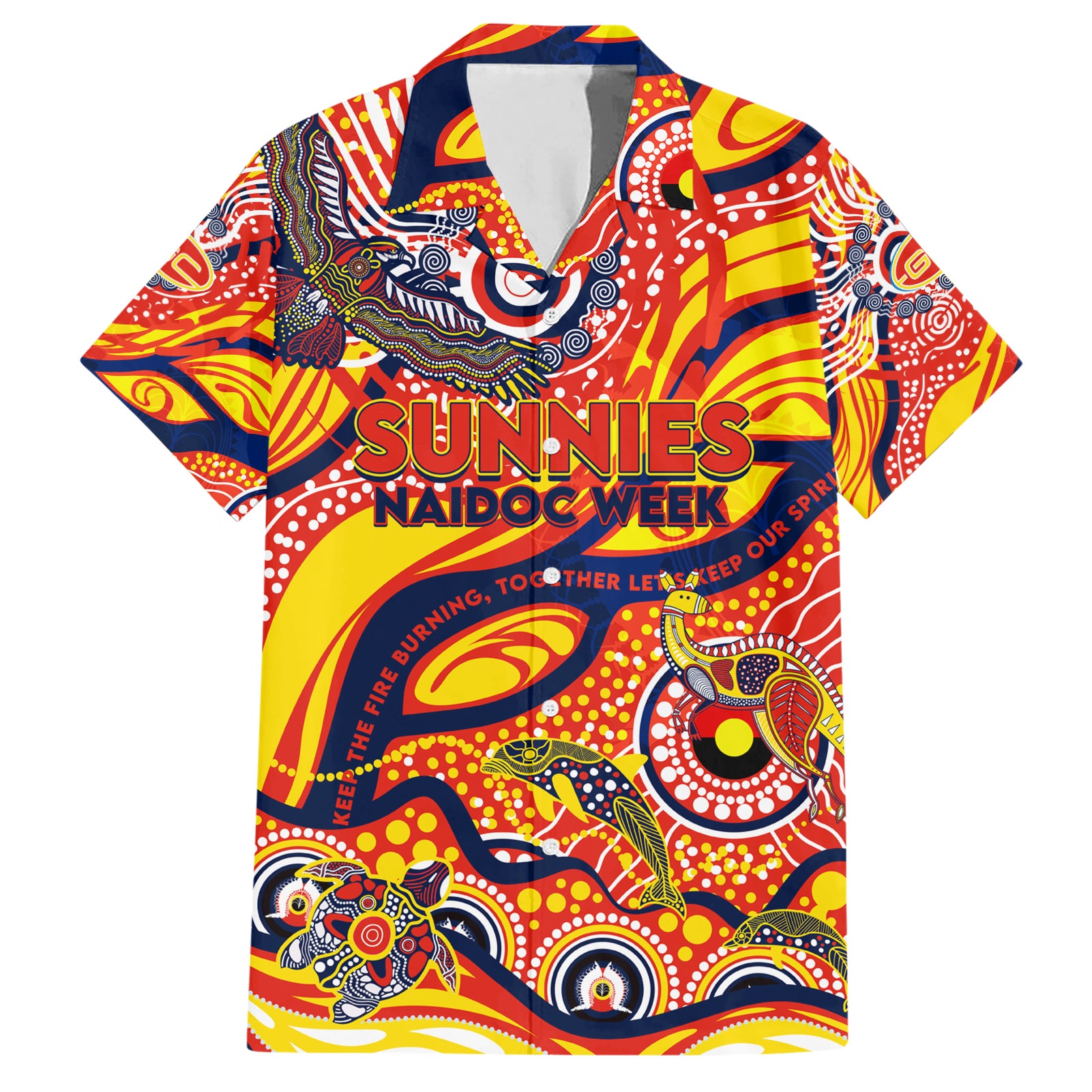 Custom NAIDOC Week 2024 Sunnies Hawaiian Shirt Aboriginal Animals Keep The Fire Burning - Vibe Hoodie Shop