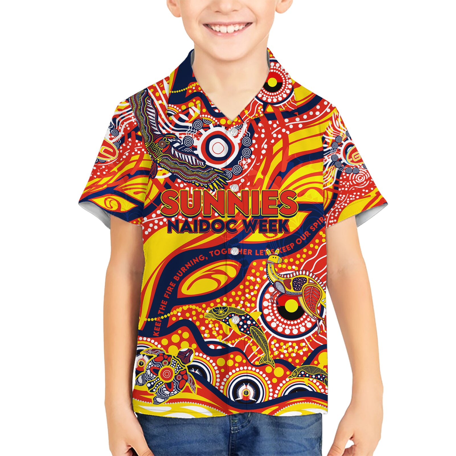 Custom NAIDOC Week 2024 Sunnies Hawaiian Shirt Aboriginal Animals Keep The Fire Burning - Vibe Hoodie Shop