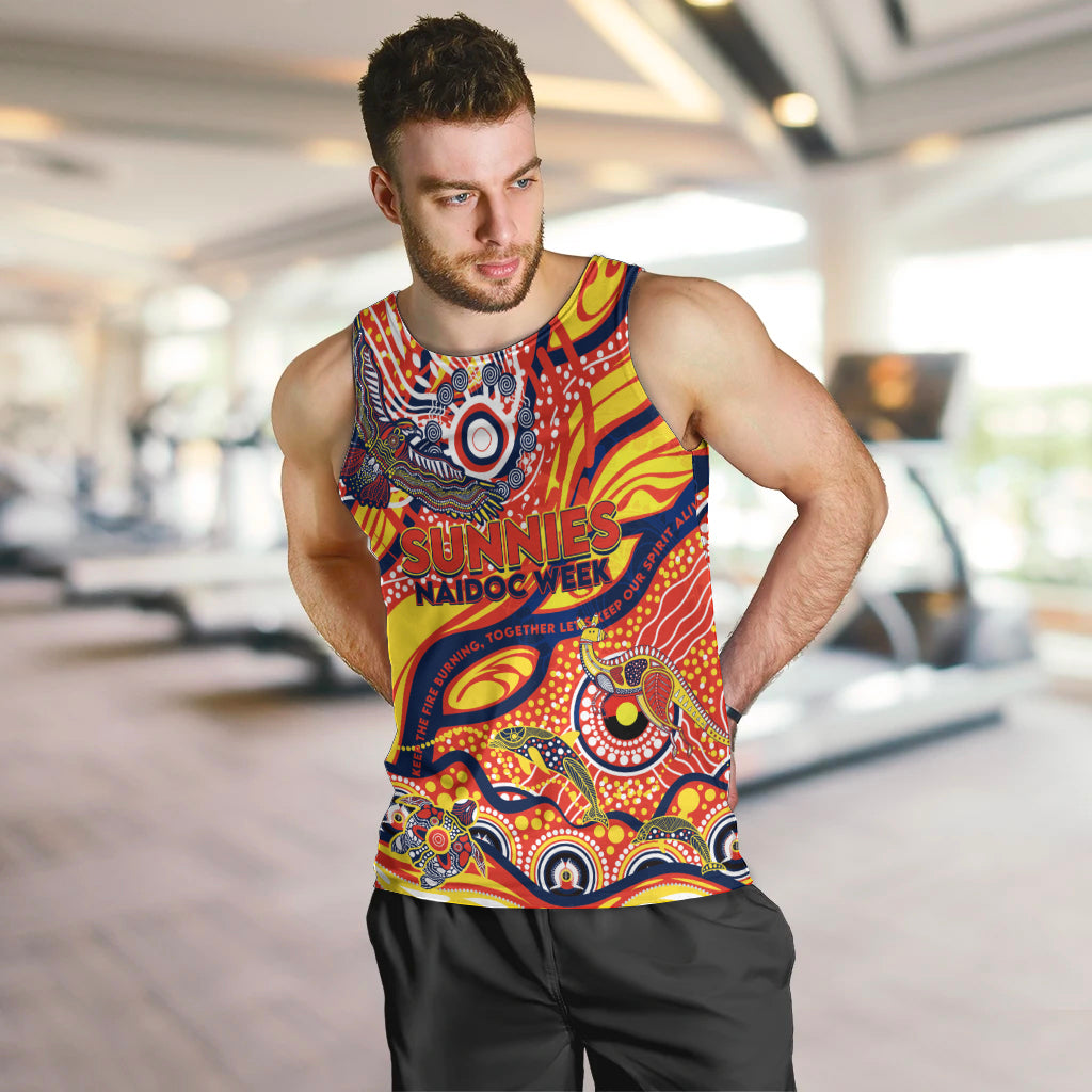 Custom NAIDOC Week 2024 Sunnies Men Tank Top Aboriginal Animals Keep The Fire Burning - Vibe Hoodie Shop