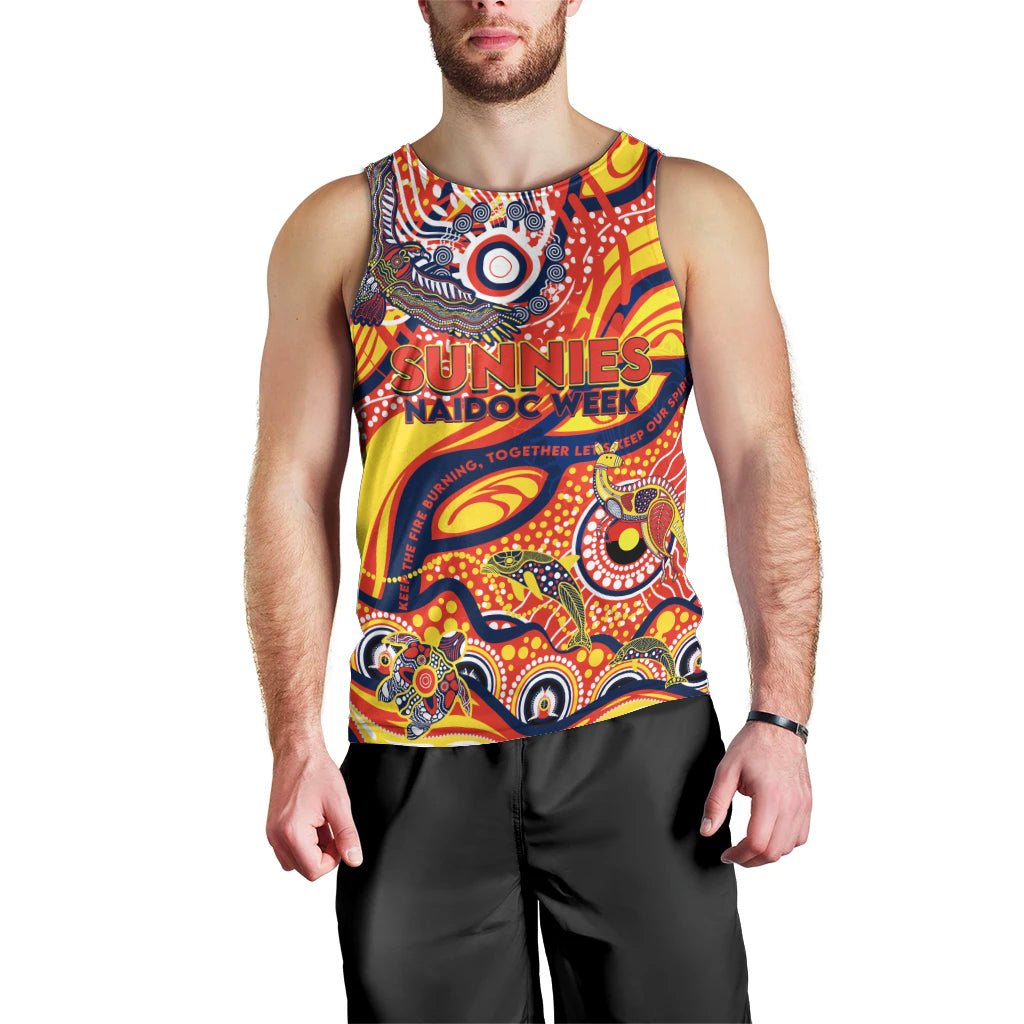Custom NAIDOC Week 2024 Sunnies Men Tank Top Aboriginal Animals Keep The Fire Burning - Vibe Hoodie Shop