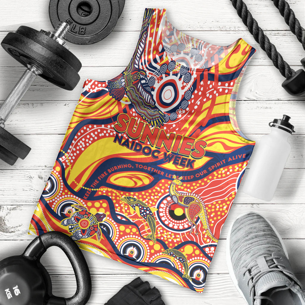 Custom NAIDOC Week 2024 Sunnies Men Tank Top Aboriginal Animals Keep The Fire Burning - Vibe Hoodie Shop